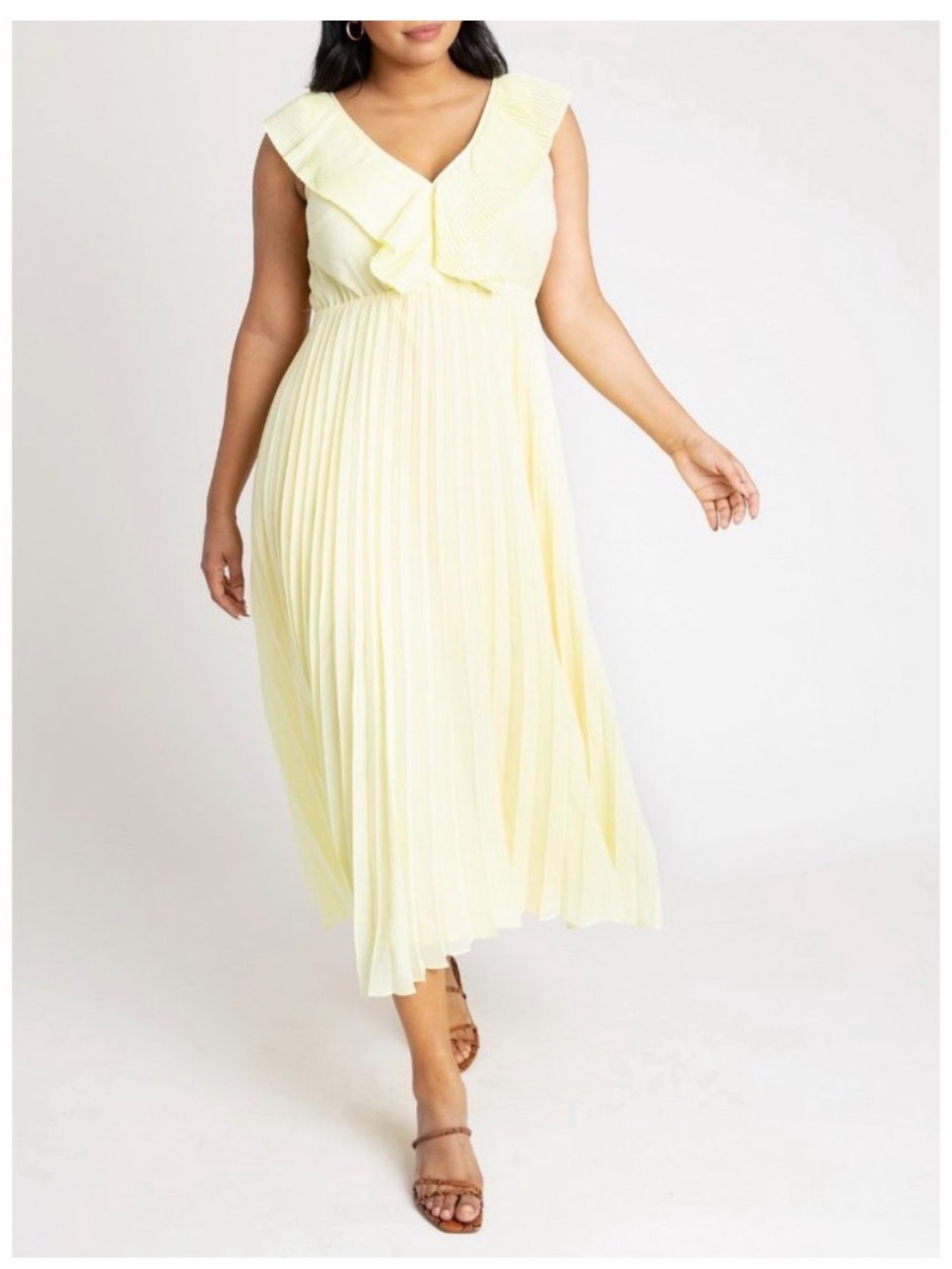 Eloquii Yellow Pleated V-Neck Midi Dress Size 24 - Picture 10 of 10